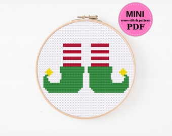 Patrón de punto de cruz mini zapatos de elfo, patrón de punto de cruz contado, patrón de elfo de Navidad, patrón de zapatos de elfo fácil, PDF digital para principiantes