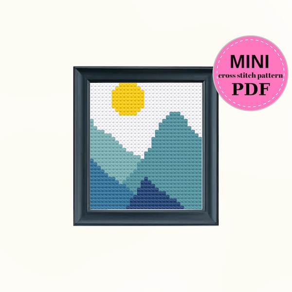 Mini Mountains Scape Cross Stitch Pattern, Modern Cross Stitch, Views Cross Stitch, Mini Art Patterns, Small Cross Stitch, Digital PDF