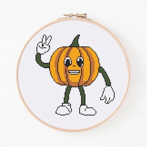 Motif citrouille amusante au point de croix, point de croix moderne, cadeaux d&#39;Halloween, citrouille d&#39;Halloween point de croix, PDF à télécharger, point de croix facile