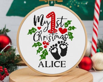Custom My 1st Christmas Cross Stitch Pattern, My First Christmas With Alphabet Set, Baby First Christmas, Baby First Xmas, Gifts For Baby