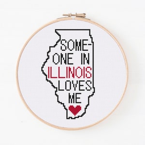illillium State Karte Kreuzstichmuster, jemand in Illinois liebt mich Muster, Kreuzstich gezählt, einfaches Kreuzstichmuster, digitales PDF