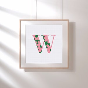 Letter W, Cross Stitch Alphabet Pattern, Floral Monogram, Counted Cross ...
