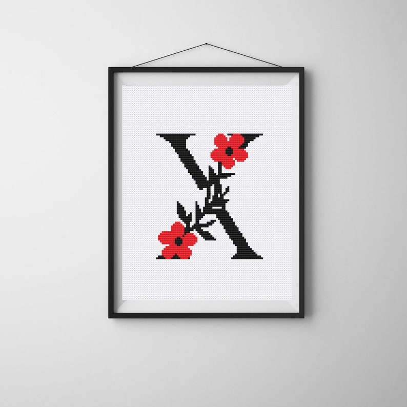 Floral Letter X Cross Stitch Pattern, Monogram X Cross Stitch, Initial ...