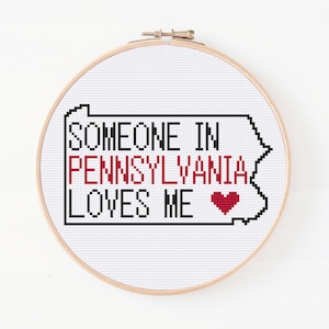 Carte de l'état de Pennsylvanie, motif point de croix, quelqu'un en Pennsylvanie m'aime, motif de la ligne d'horizon de Pennsylvanie, motif numérique PDF