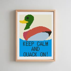 Funny Duck Cross Stitch Pattern, Counted Cross Stitch, Folk Duck Cross Stitch, Keep Calm And Quack On!, Mallard Duck, Digital Pattern PDF