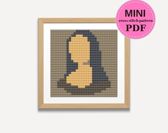Mona Lisa Cross Stitch Pattern, Mini Mona Lisa, Mini Cross Stitch, Modern Cross Stitch, Pixel Art, Leonardo Da Vinci, Tiny Mona Lisa Pattern