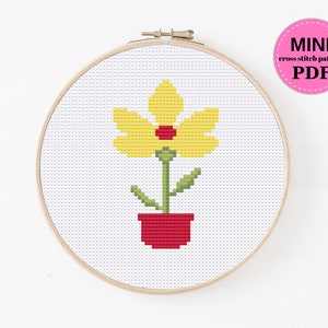 Mini Yellow Cross Stitch Pattern, Modern Cross Stitch, Tiny Floral Counted Cross Stitch, Nature Embroidery Pattern, Instant Download PDF