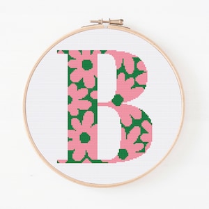 Letter B, Cross Stitch Alphabet Pattern, Floral Monogram, Counted Cross Stitch, Initial Embroidery, Easy Cross Pattern, Digital Download PDF