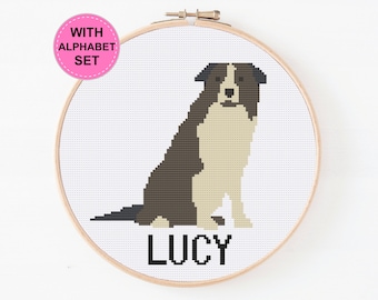 Personalized Border Collie Cross Stitch Pattern, Custom Border Collie Pattern , Dog Cross Stitch Pattern, Cute Dog, Downloadable Pattern PDF