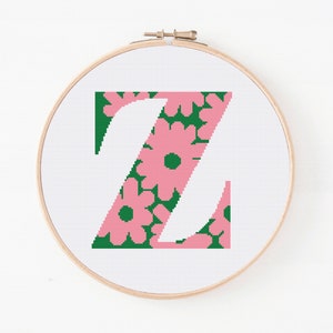 Letter Z, Cross Stitch Alphabet Pattern, Floral Monogram, Counted Cross Stitch, Initial Embroidery, Easy Cross Pattern, Digital Download PDF
