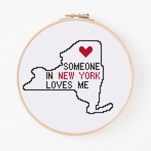 New York State Karte Kreuzstichmuster, jemand in New York liebt mich Muster, gezählter Kreuzstich, einfacher Kreuzstich, digitaler Download