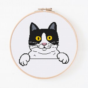 Black Cat Cross Stitch Pattern, Modern Cross Stitch, Counted Cross Stitch Sample, Animal Cross Stitch, Cute Cat Pattern, Digital Download