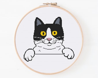 Black Cat Cross Stitch Pattern, Modern Cross Stitch, Counted Cross Stitch Sample, Animal Cross Stitch, Cute Cat Pattern, Digital Download
