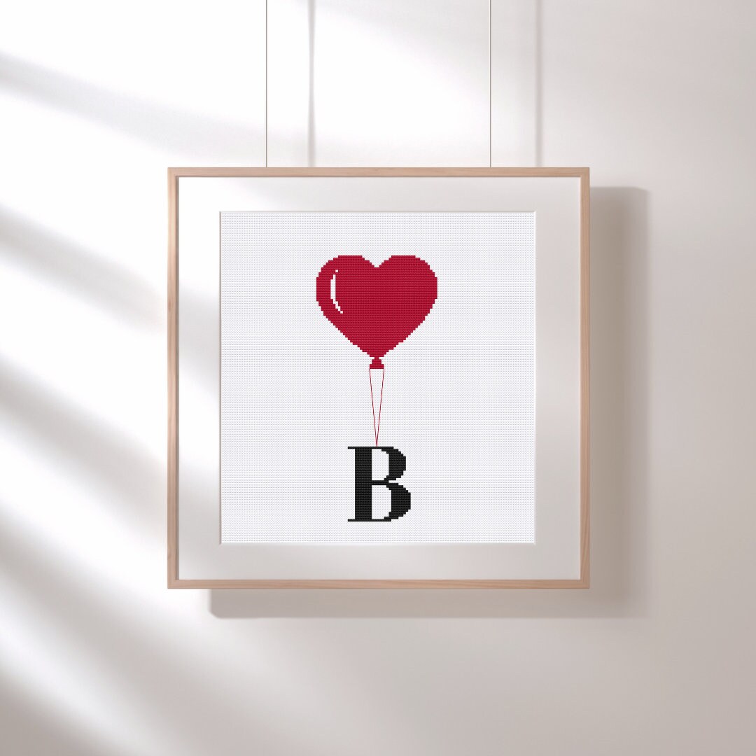 Letter B Cross Stitch Pattern, Heart Balloon B Cross Stitch, Initial ...