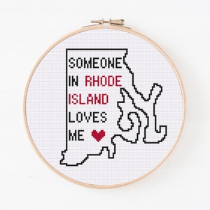 Rhode Island State Map Pattern, Modern Cross Stitch Pattern, Someone In Rhode Island Loves Me Pattern, Counted Cross Stitch, Digital PDF