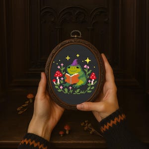 Frog Cross Stitch Pattern, Mushroom Moth Embroidery, Funny Cottage Frog, Cross Stitch Witch Quote, Goth Cross Stitch, Witch Cross Stitch PDF