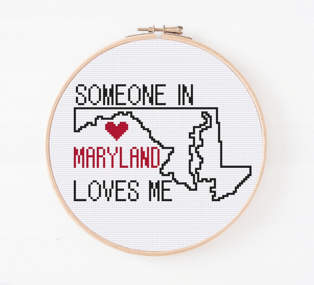 Maryland State Map Cross Stitch Pattern, Someone in Maryland Loves Me Pattern, Counted Cross