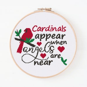 Cardinals Appear When Angels Are Near Cross Stitch Pattern, Cardinals Cross Stitch, Visitor From Heaven, Christmas Red Cardinal Bird Pattern