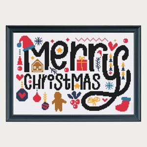 Merry Christmas Cross Stitch Pattern, Santa Claus Cross Stitch, Xmas Gifts Pattern, Modern Cross Stitch, Xmas Home Decor, Digital Download