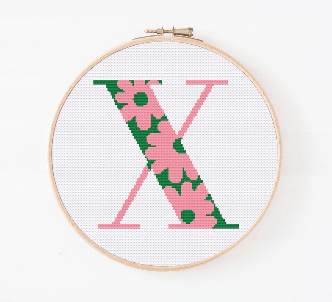 Letter X, Cross Stitch Alphabet Pattern, Floral Monogram, Counted Cross ...