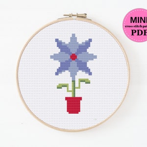 Mini Plant Cross Stitch Pattern, Modern Cross Stitch, Floral Counted Cross Stitch, Bluebell, Nature Embroidery Pattern, Instant Download PDF