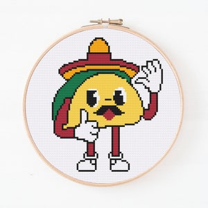 Funny Taco Cross Stitch Pattern, Modern Stitch Pattern, Food Lover Cross Stitch, Download PDF Pattern, Taco Cartoon Pattern, Easy Pattern