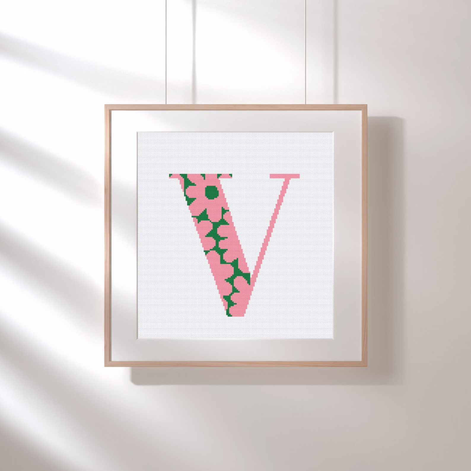 Letter V, Cross Stitch Alphabet Pattern, Floral Monogram, Counted Cross ...