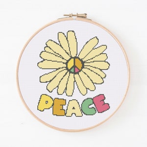 Peace Cross Stitch Pattern, Daisy Cross Stitch, Floral Peace Pattern, Counted Cross Stitch, Modern Cross Stitch, Peace And Love Pattern PDF