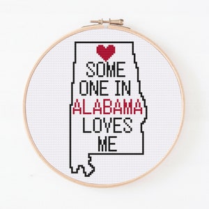 Alabama State Map Kreuzstichmuster, Jemand in Alabama liebt mich Muster, Kreuzstich, einfacher Kreuzstich, digitales Muster PDF