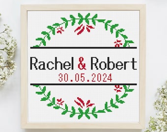 Hochzeitskreuzstichmuster, Hochzeit Kreuzstichmuster, Hochzeitsjubiläum Sampler, Kreuzstichmuster, Zählmuster, Kreuzstichmuster, digitaler Download PDF