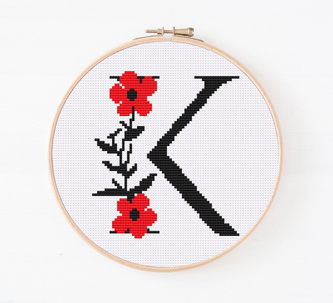 Patterned K Floral Letter K Cross Stitch Pattern, Monogram K Cross Stitch, Initial ...