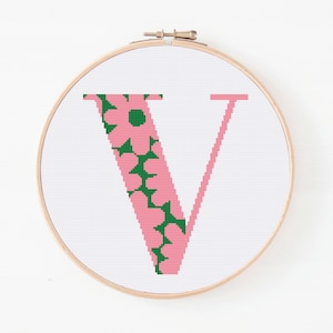 Letter V, Cross Stitch Alphabet Pattern, Floral Monogram, Counted Cross ...
