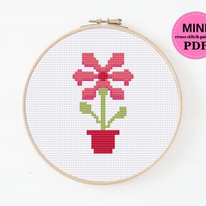 Mini Pink Flower Cross Stitch Pattern, Plant Lover Cross Stitch, Plant Lady Cross Stitch, Modern Cross Stitch, Instant Digital Download PDF