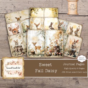 May include: A collection of "Sweet Fall Daisy" journal pages with watercolor illustrations of deer, rabbits, and mice in a woodland setting. The pages are 8.5x11 inches and feature the text "Sweet Fall Daisy" and "Journal Pages".