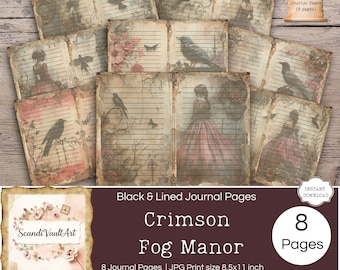 Diario de basura embrujado, inspirado en una chica vintage oscura, cuaderno vintage con líneas espeluznantes, diario antiguo espeluznante, cuaderno de escritura gótica