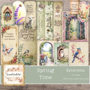 Nature Junk Journal Ephemera, Spring Forest Printable Kit, Vintage Style Paper, Woodland Animals, Cottagecore Theme, DIY Scrapbook Supplies