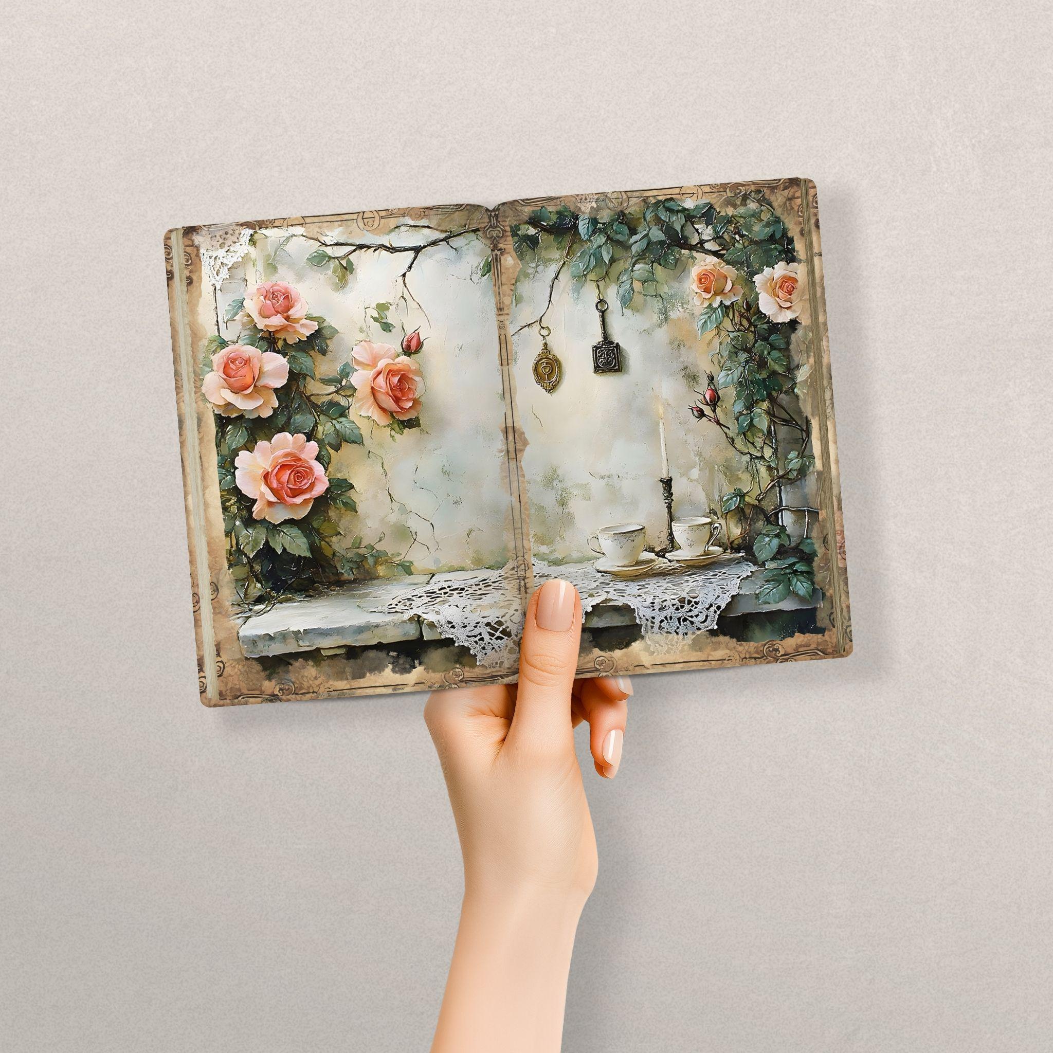 Victorian Junk Journal Digital Pages, Vintage Rose Lace Ephemera ...
