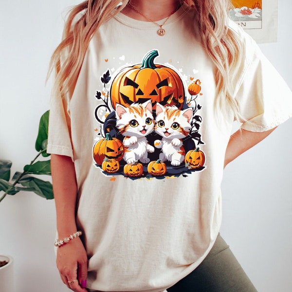 Halloween Cute Cats Pumpkin PNG Sublimation Design, Baby Cats With Pumpkin Halloween Png Svg File, High Resolution Digital Download