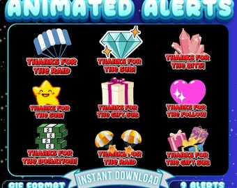 9 Animated Twitch Alerts, Kawaii Streamer Alerts (Digital Download)
