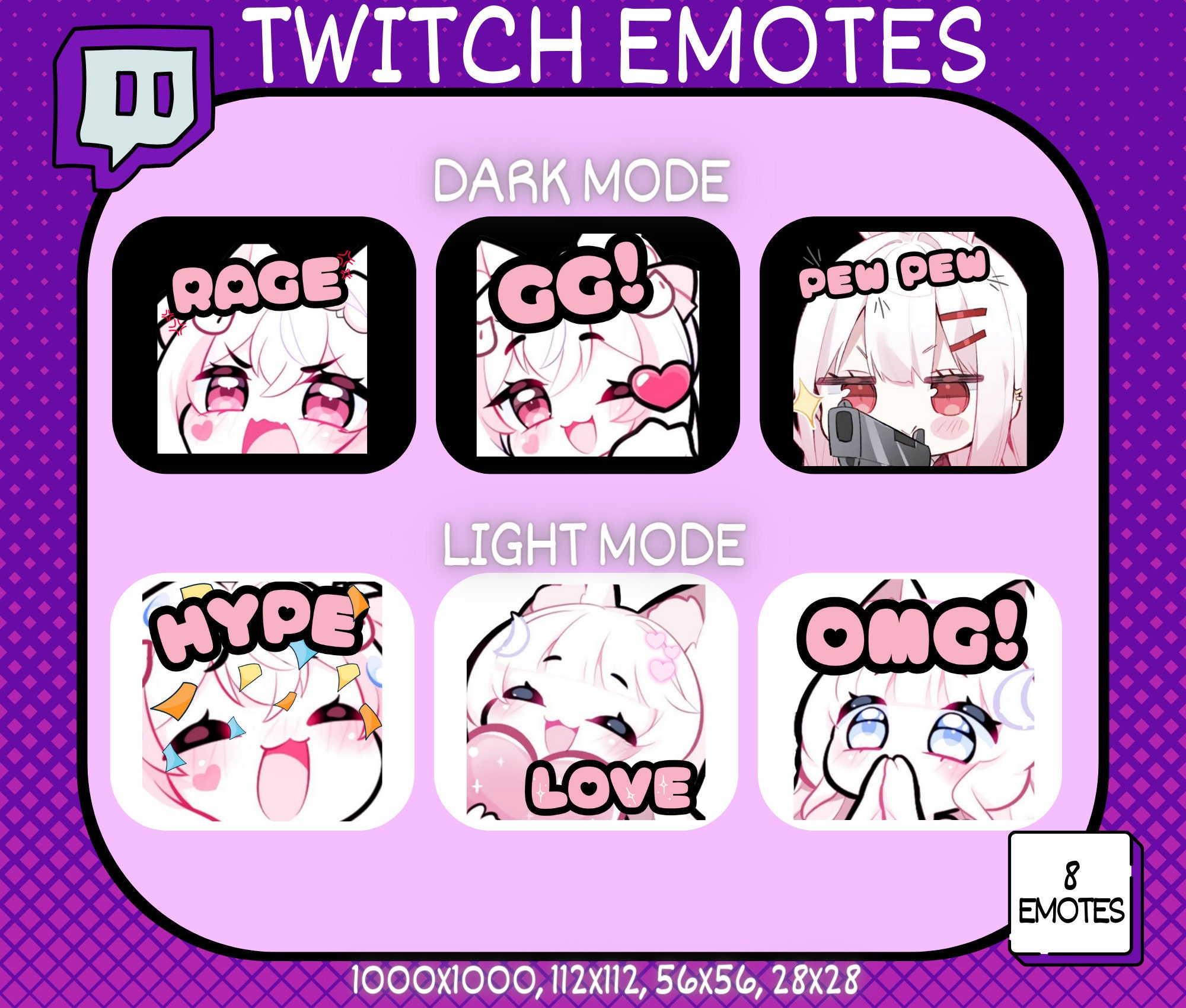 8 x Anime Twitch Emotes, Chibi Twitch Emotes, Cute Twitch Emotes, Funny Twitch Emotes, Twitch Emote Pack, Twitch Anime Emote Pack