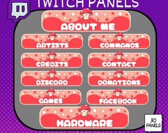 30 x Panneaux Twitch, Panneaux Twitch Toadstool mignons, Panneaux Toadstool, Streamers About Me Section, À propos de moi, Panneaux Twitch mignons, Pour Streamers