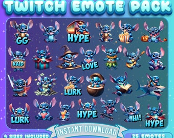 25 x Cute Stitch Emotes for Twitch & Discord, For Streamers, Stitch Emote Pack, Digital Download, Funny Stitch Emotes, Twitch Emotes, Kawaii