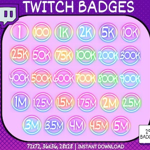 Rainbow Neon Twitch Bit-badges, Rainbow Twitch Tier-badges, Twitch Bit-badges, Neon Twitch Tier-badges, Neon Bit-badges, Rainbow Bit-badges