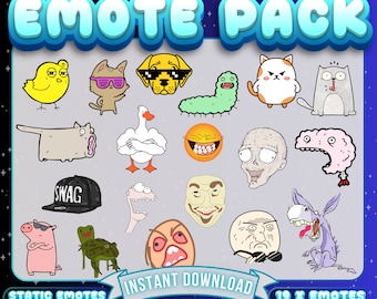 Pack d'émotes meme drôle, Pack d'émotes Twitch, Pack d'émotes Tiktok, Pack d'émotes Discord, Pack d'émotes en streaming, Pour streamers, Emotes memes, Emotes animaux