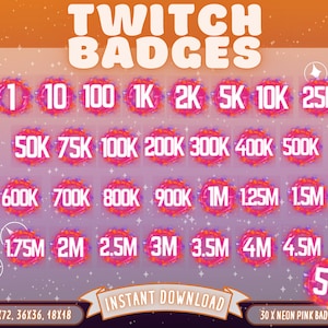 Pink Neon Twitch Bit Badges, Pink Twitch Tier Badges, Twitch Bit Badges, Pink Neon Twitch Tier Badges, Neon Bit Badges, Badges Complete Set