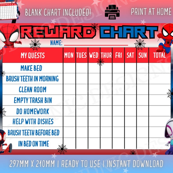 Spiderman Rewards Chart, Kids Chore Chart, Spiderman Chore Chart, Printable Rewards Chart, Kids Sticker Chart, Cute Spiderman Rewards Chart
