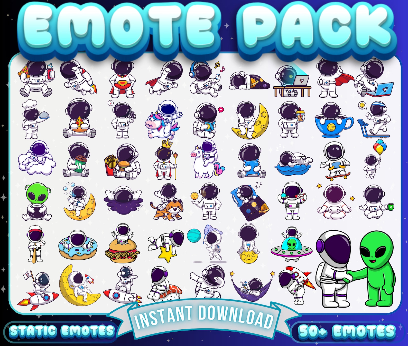 50+ Cute Astronaut Emotes, Astronaut Emote Pack, Twitch Emotes, Funny ...