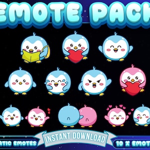 Kawaii Penguin Emote Pack, Twitch Emote Pack, Tiktok Emote Pack, Discord Emote Pack, Stream Emote Pack, For Streamers, Cute Penguin Emotes