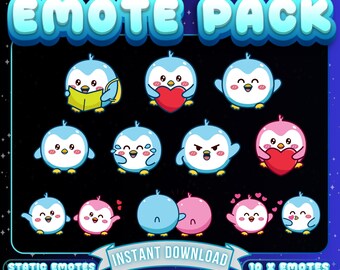 Kawaii Penguin Emote Pack, Twitch/Discord Streamer Emotes (Digital Download)