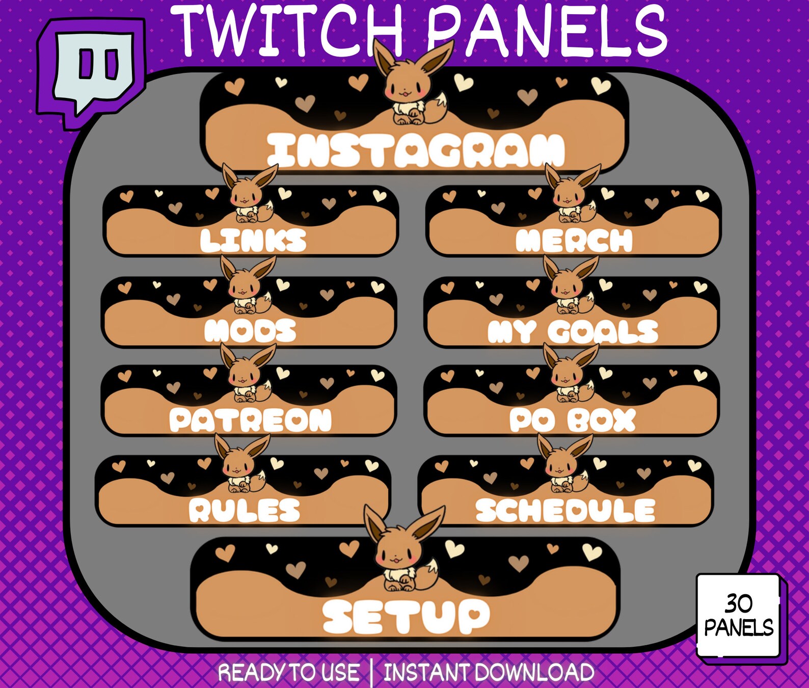 30 X Twitch Panels, Eevee Twitch Panels, Eevee Panels, Streamers About ...